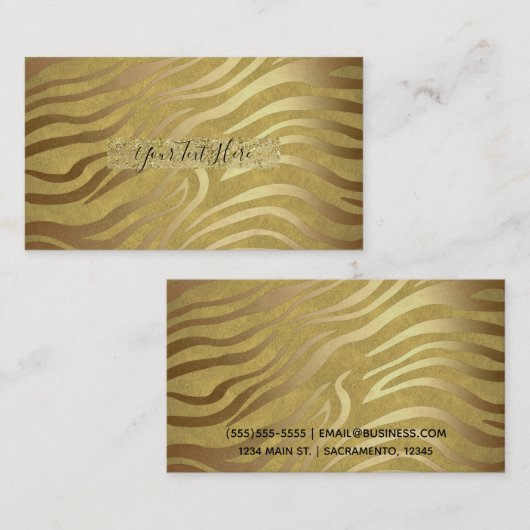 Golden Bronze Zebra Print Oerwoud Safari Glam Visitekaartje (Voorkant / Achterkant)