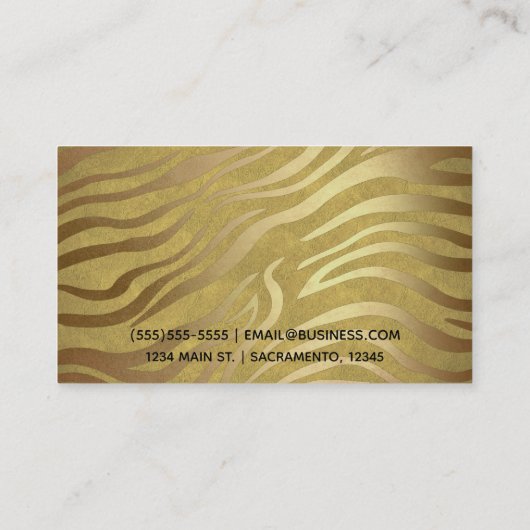 Golden Bronze Zebra Print Oerwoud Safari Glam Visitekaartje (Achterkant)