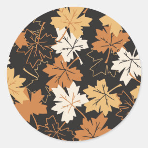 Golden Brown Autumn Pattern Black Ver Ronde Sticker
