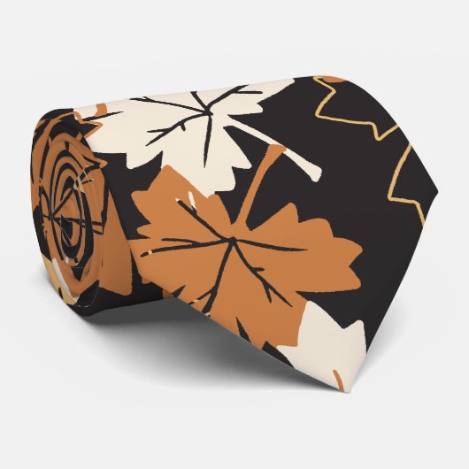 Golden Brown Autumn Pattern Black Ver Stropdas (Opgerold)