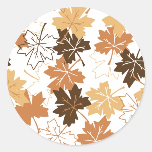 Golden Brown Autumn Pattern White Ver Ronde Sticker (Voorkant)