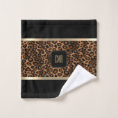 Golden Brown & Black Leopard Pattern - Monogram Bad Handdoek (Wasdoekje)