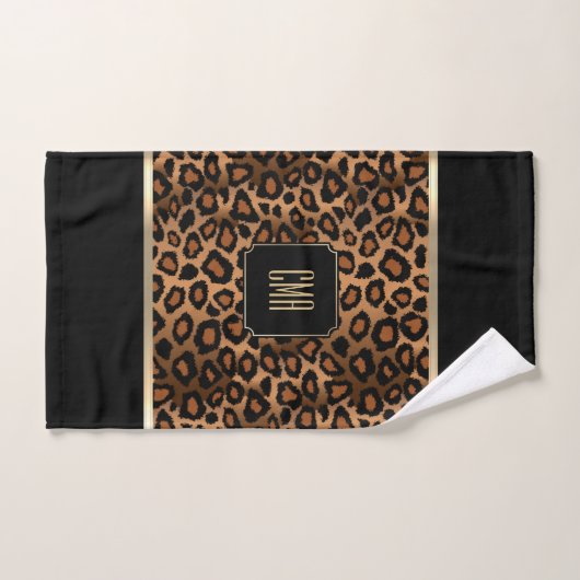Golden Brown & Black Leopard Pattern - Monogram Bad Handdoek (Handdoek)
