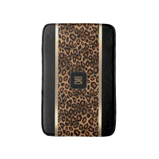 Golden Brown & Black Leopard Pattern - Monogram Badmat (Voorkant Verticaal)