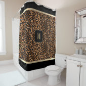 Golden Brown & Black Leopard Pattern - Monogram Douchegordijn (In situ)