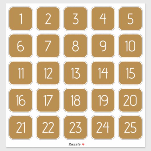 Golden Brown Customizable Square Number Stickers  (Vel)