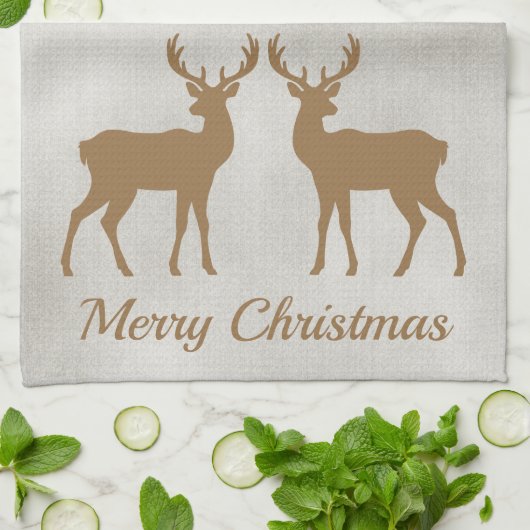 Golden Brown Deer Shapes On Faux Velvet Texture Theedoek (Gevouwen)