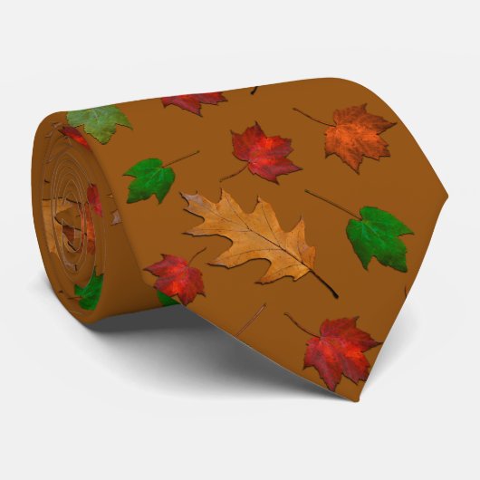 Golden Brown Fall Leaves Pattern Tie Stropdas (Opgerold)