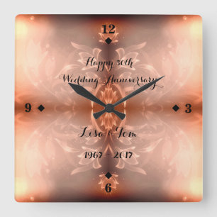 Golden Brown Floral 50th Wedding Jubileum Vierkante Klok