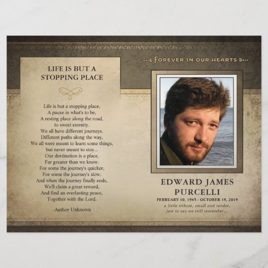 Golden Brown Funeral Memorial Service Programme (Voorkant)