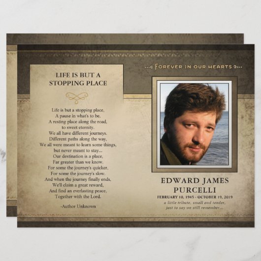 Golden Brown Funeral Memorial Service Programme (Voorkant / Achterkant)