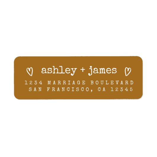 Golden Brown Heart Couple Return Address Etiket (Voorkant)