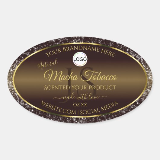 Golden Brown Logo Initialen Glitter Product Labels (Voorkant)