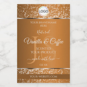 Golden Brown Logo Initialen Glitter Product Labels Voedselcontainer Etiket