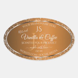 Golden Brown met Glitter Initialen Productlabels Ovale Sticker
