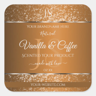 Golden Brown met Glitter Initialen Productlabels Vierkante Sticker