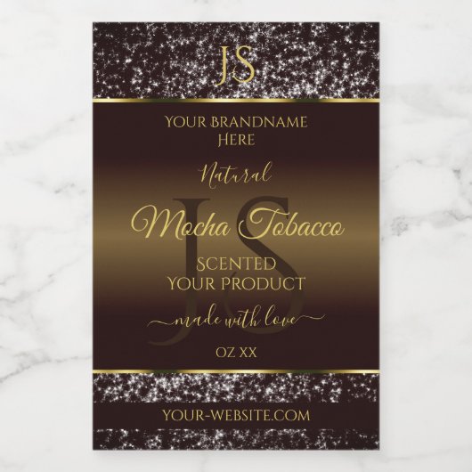 Golden Brown met Glitter Initialen Productlabels Voedselcontainer Etiket (Enkel label)