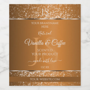 Golden Brown met Glitter Initialen Productlabels Wijn Etiket