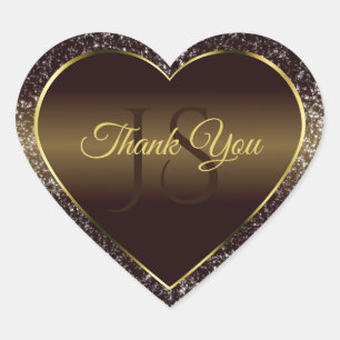 Golden Brown met Glitter Initialen Schattige Bedan Hart Sticker