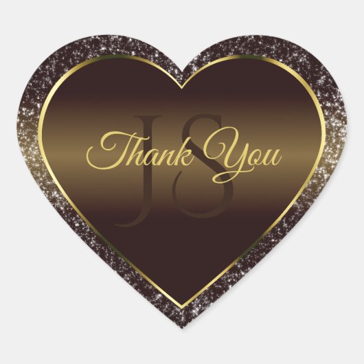 Golden Brown met Glitter Initialen Schattige Bedan Hart Sticker (Voorkant)