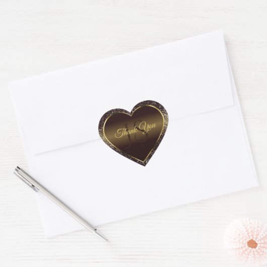 Golden Brown met Glitter Initialen Schattige Bedan Hart Sticker (Envelop)