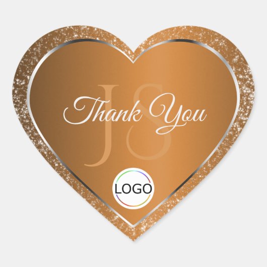 Golden Brown met Logo Initialen Glitter Bedankt Hart Sticker (Voorkant)