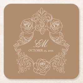 Golden Brown Monogram Crest Wedding Logo Kartonnen Onderzetters