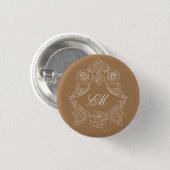 Golden Brown Rococo Crest Monogram Ronde Button 3,2 Cm (Voorkant /achterkant)