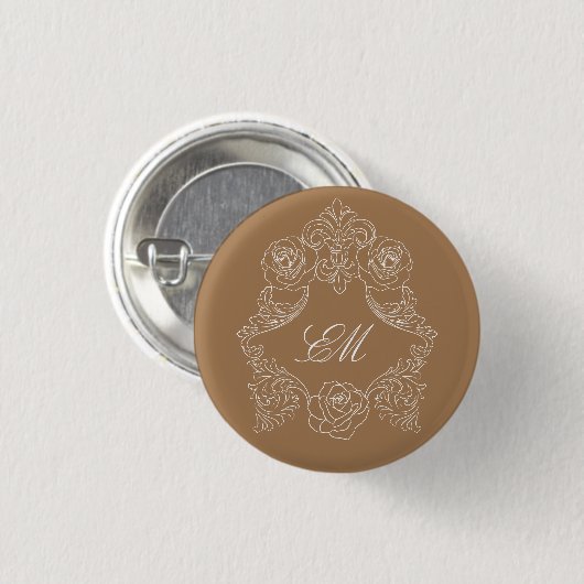 Golden Brown Rococo Crest Monogram Ronde Button 3,2 Cm (Voorkant /achterkant)