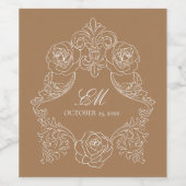 Golden Brown Romantic Crest Monogram Wijn Etiket (Enkel label)