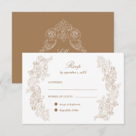 Golden Brown Romantic Ornamenten Wedding RSVP Kaar Kaartje