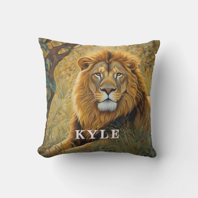 Golden Brown Safari Lion Kussen (Voorkant)
