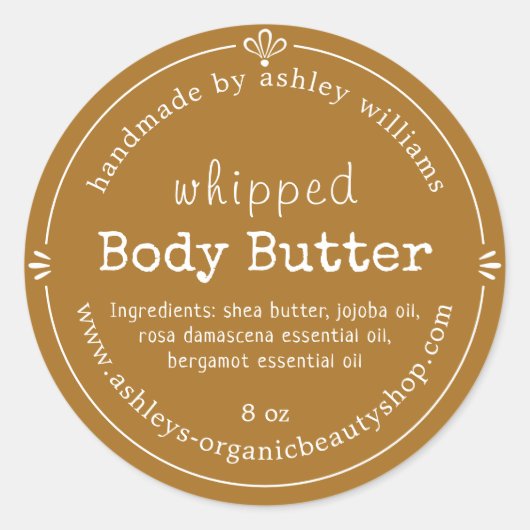 Golden Brown Script Handmade Body Butter Label (Voorkant)