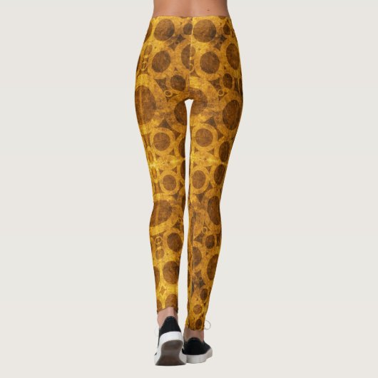 Golden Brown Steampunk Pattern Leggings (Achterkant)