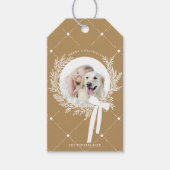 Golden Brown & White Christmas Wreath Foto Cadeaulabel (Voorkant)