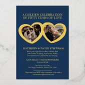 Golden bruiloft 50ste feest blauw goud folie uitnodiging (Achterkant)