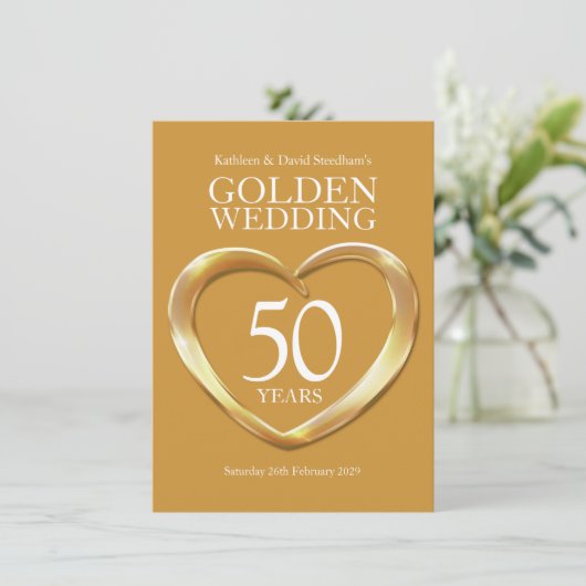 Golden bruiloft hartje 50 jaar gouden feest kaart (Staand voorkant)