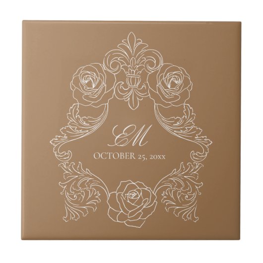 Golden bruin Victoriaans monogram Logo keramische  Tegeltje (Voorkant)