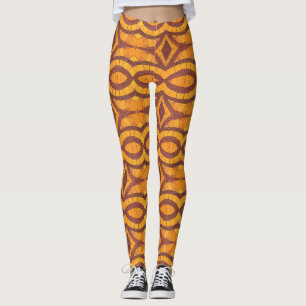 Golden bruine gebogen geometrische vormgeving katt leggings