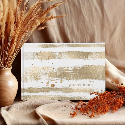 Golden Brush Stroke Stripes Wedding ID655 Gastenboek