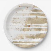 Golden Brush Stroke Stripes Wedding ID655 Papieren Bordje (Voorkant)