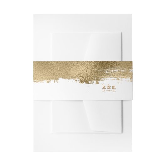 Golden Brush Stroke Wedding ID655 Uitnodigingen Wikkel (Voorkant Voorbeeld)