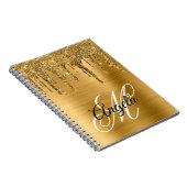 Golden Brushed Folie Glitter Drip Fancy monogram Notitieboek (Rechterzijde)