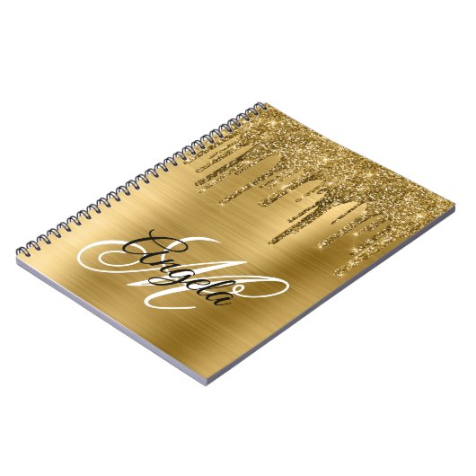 Golden Brushed Folie Glitter Drip Fancy monogram Notitieboek (Linkerzijde)