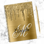 Golden Brushed Folie Glitter Drip Fancy monogram Notitieboek