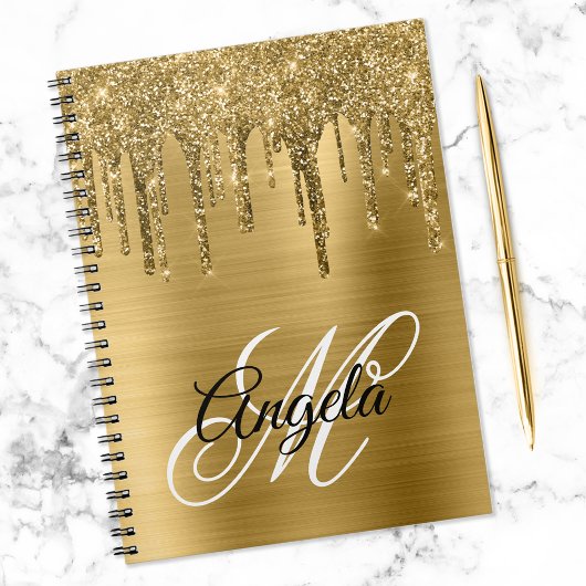Golden Brushed Folie Glitter Drip Fancy monogram Notitieboek