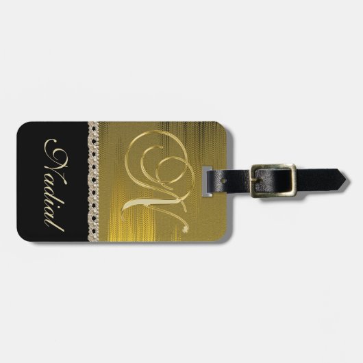 Golden Brushed Metal Stylish Monogram N Bagagelabel (Voorkant horizontaal)