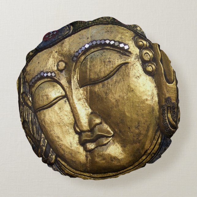 Golden Buddha Blessing Inspirerend Pillow Rond Kussen (Achterkant)