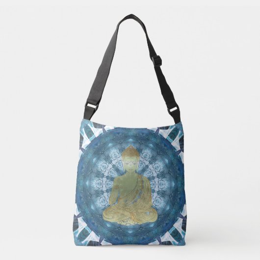 Golden Buddha Mandala (blue) Crossbody Tas (Voorkant)