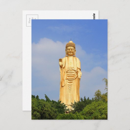 Golden Buddha Statue, Hand Raised, Trees Briefkaart (Voorkant / Achterkant)